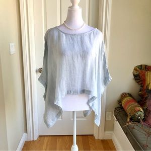 Eileen Fisher Linen Poncho Top in Light Blue with Side Ties (M/L)